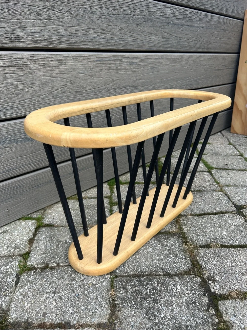 Vintage DOLPHIN Mid Century Modern Beechwood Spindle Magazine Rack